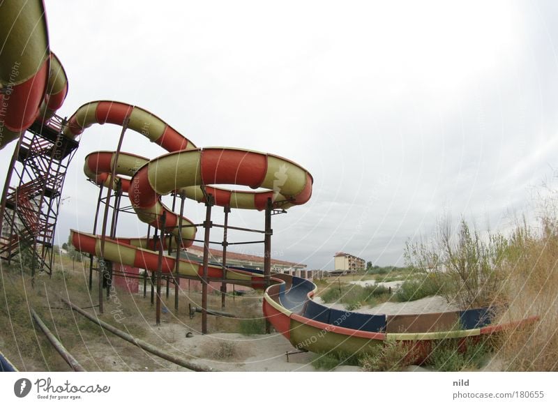 Roadtrip - The forgotten water slide Colour photo Exterior shot Copy Space right Copy Space top Deep depth of field Fisheye Leisure and hobbies Playing