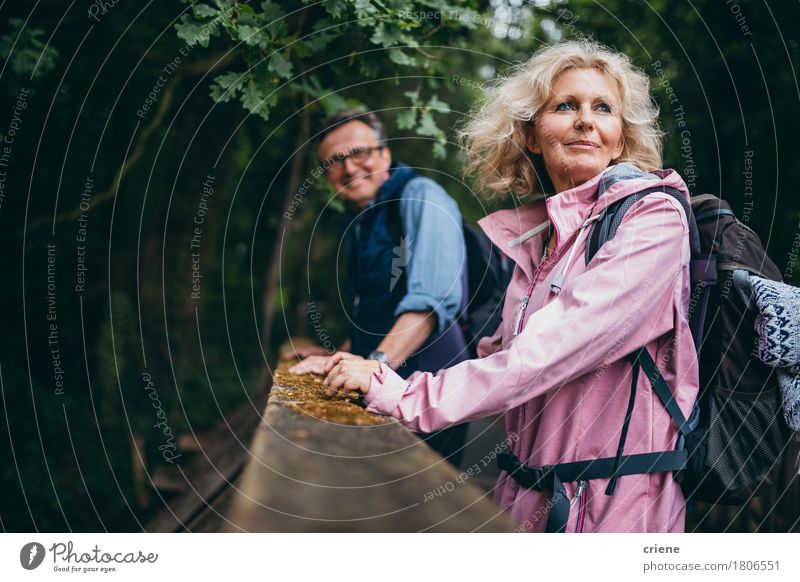 Senior Couple enjoying hike in the forest Lifestyle Joy Relaxation Leisure and hobbies Adventure Hiking Sports Retirement Female senior Woman Senior citizen