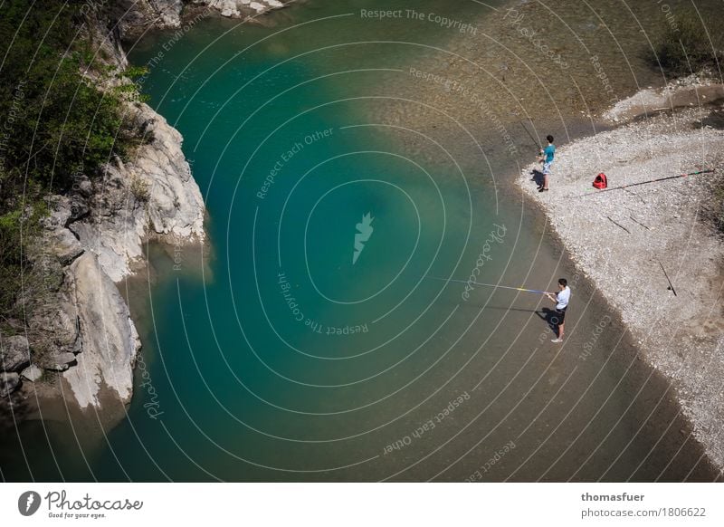 Fisherman, river, rocks Fishing (Angle) Vacation & Travel Summer Human being Masculine Youth (Young adults) 2 13 - 18 years Landscape Spring Beautiful weather