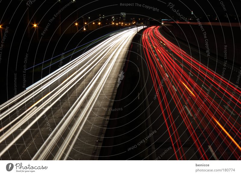 Red-White Highway Light Speed Night Night shot Long exposure Line Curve Road traffic Bird's-eye view