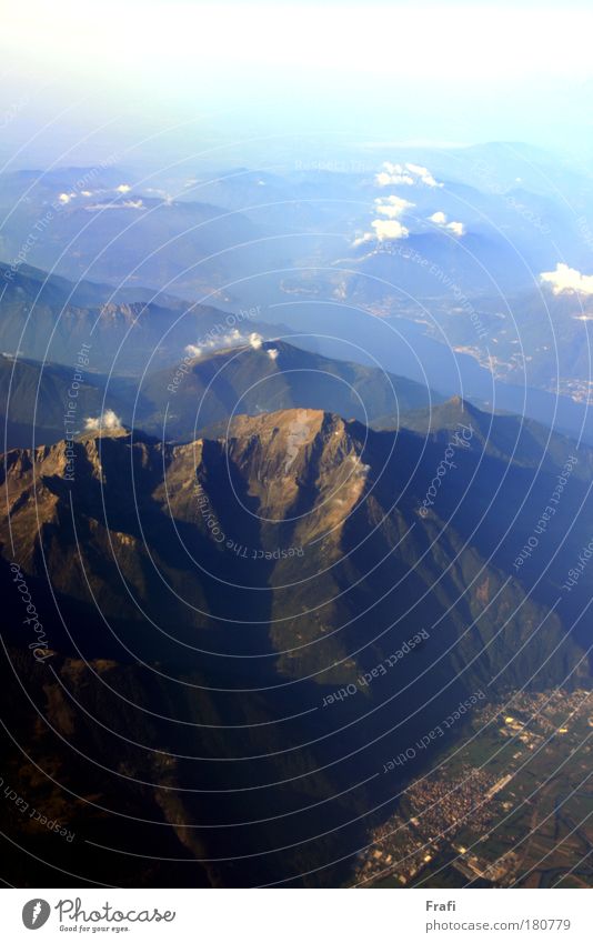 Alps Colour photo Exterior shot Deserted Day Sunlight Bird's-eye view Environment Nature Landscape Sky Clouds Summer Autumn Rock Mountain Peak