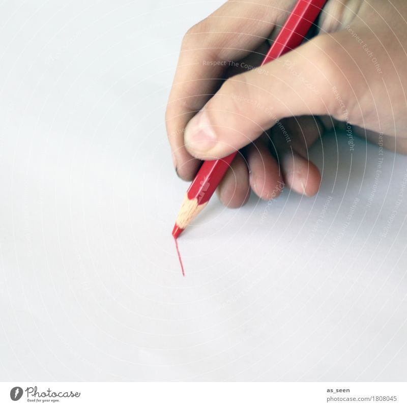 draw a red line Child Life Hand Fingers 1 Human being Art Print media Stationery Paper Pen To hold on Draw Authentic Simple Uniqueness Red White Design Resolve