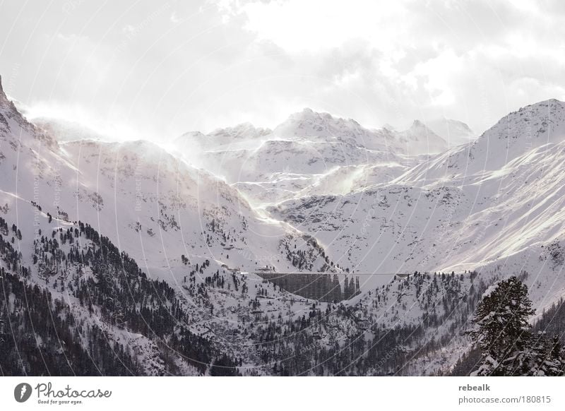 wintertime Colour photo Exterior shot Deserted Light (Natural Phenomenon) Sunlight Sunbeam Back-light Ski run Nature Landscape Winter Wind Ice Frost Snow Alps