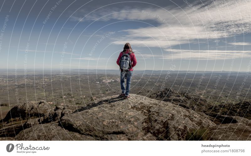 Woman at a vantage point in Marvao, Alentejo, Portugal. Vacation & Travel Summer Climbing Mountaineering Hiking Feminine Young woman Youth (Young adults) Adults