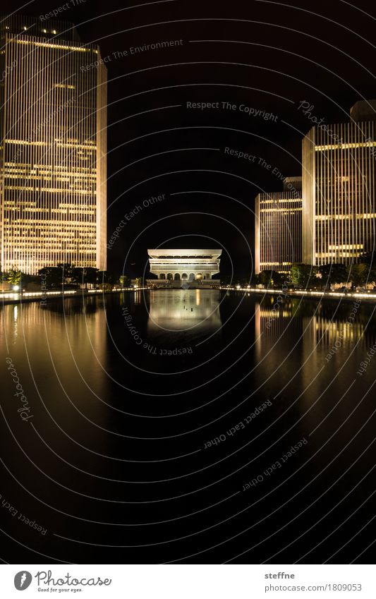 Empire State Plaza High-rise Esthetic Exceptional Town albany New York Reflection Water basin empire state plaza Colour photo Exterior shot Deserted