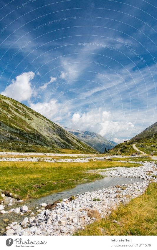 Plateau in the Alps Trip Mountain Hiking Landscape Air Water Sky Clouds Horizon Summer Climate Weather Beautiful weather Drought Grass Brook Vacation & Travel