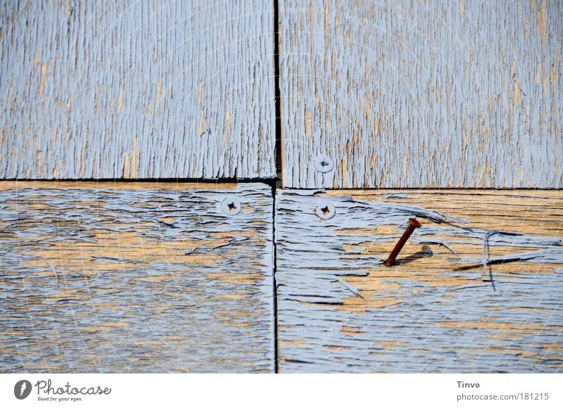 hang up on the nail... Colour photo Exterior shot Close-up Structures and shapes Copy Space left Copy Space top Day Wood Line Old Broken Gloomy Dry Blue Brown