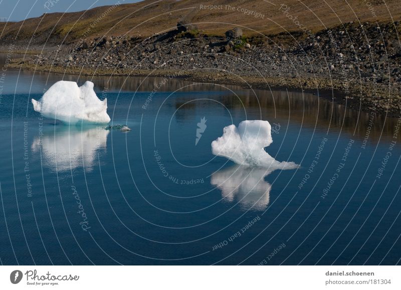 iceberg Deserted Copy Space left Copy Space right Copy Space bottom Environment Nature Water Climate Climate change Ice Frost Lakeside Cold Blue White Bizarre