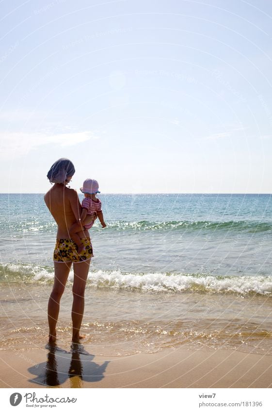 Family Fernweh Colour photo Exterior shot Copy Space top Shadow Sunlight Deep depth of field Central perspective Full-length Looking back Human being Feminine