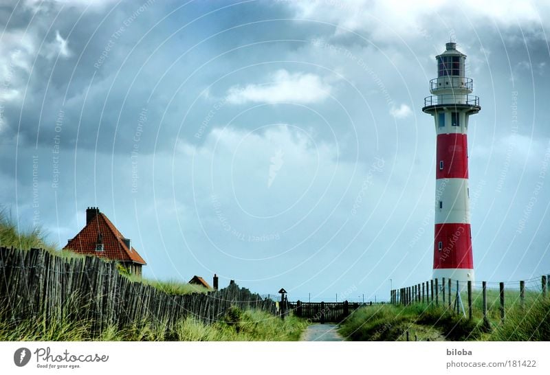 lighthouse Colour photo Exterior shot Deserted Copy Space left Copy Space top Copy Space middle Day Deep depth of field Nature Landscape Sky Storm clouds Summer