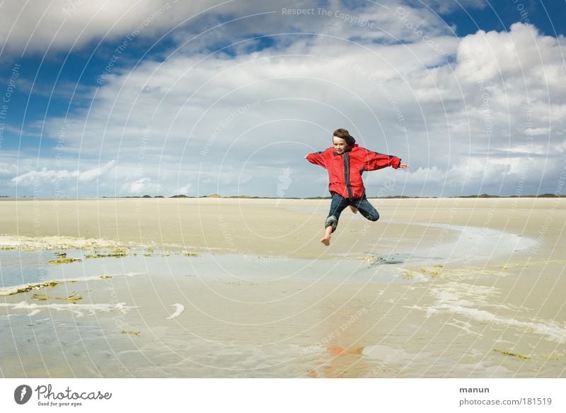 Feeling free! Colour photo Exterior shot Copy Space left Neutral Background Day Sunlight Central perspective Long shot Full-length Front view Joy Life