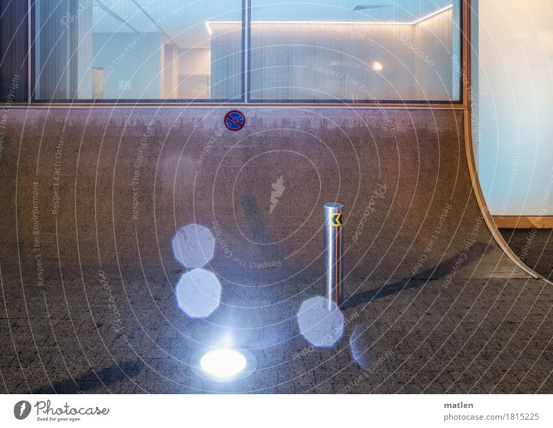 Time of the Lights Deserted House (Residential Structure) Architecture Window Street Blue Brown White Clearway Line Drizzle Colour photo Subdued colour