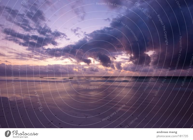 breaking up the clouds Colour photo Exterior shot Deserted Morning Dawn Light Contrast Reflection Wide angle Far-off places Beach Ocean Nature Water Sky Clouds