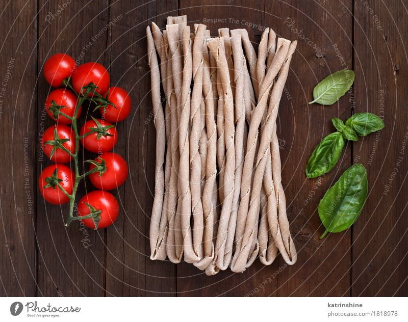 Raw italian pasta, basil and vegetables Vegetable Dough Baked goods Herbs and spices Nutrition Vegetarian diet Diet Italian Food Table Leaf Dark Fresh Brown