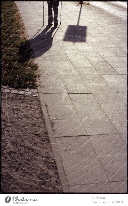 Shadows of himself Colour photo Light Looking away Illness Walking aid Human being Masculine Male senior Man Legs Feet 1 60 years and older Senior citizen