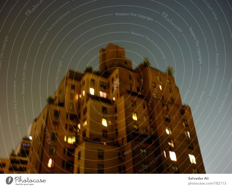 Tower of Bärbel Exterior shot Neutral Background Twilight Silhouette Skyline High-rise Living or residing Esthetic Exotic Fantastic Gigantic Blue Brown Puzzle