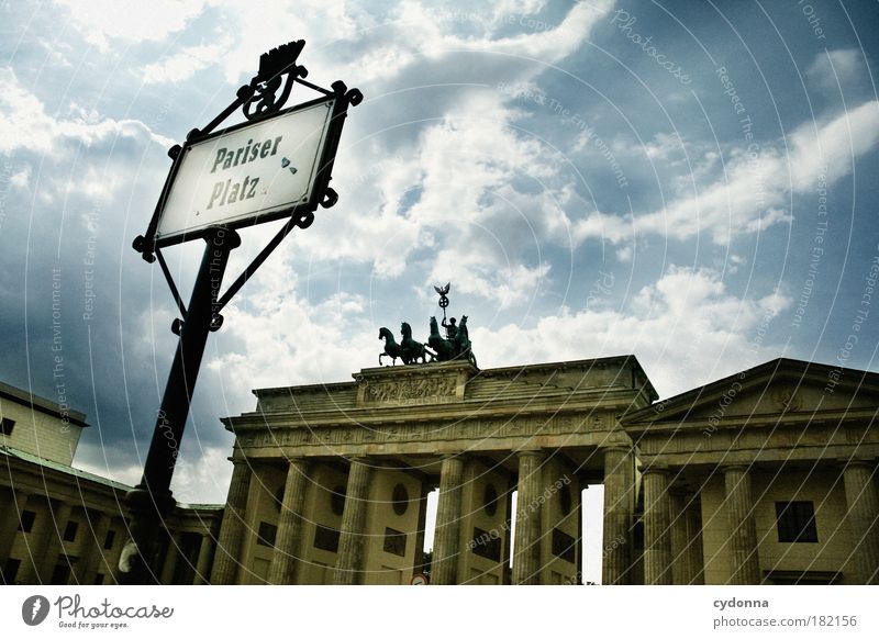 Pariser Platz Colour photo Exterior shot Detail Deserted Copy Space right Copy Space top Day Light Shadow Contrast Central perspective Culture Sky Places Gate