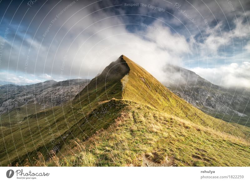 mountain peak in low clouds, Bavarian Alps, Germany Mountain Nature Landscape Sky Clouds Weather Lanes & trails Wild Blue White Top Alpine walk trekking