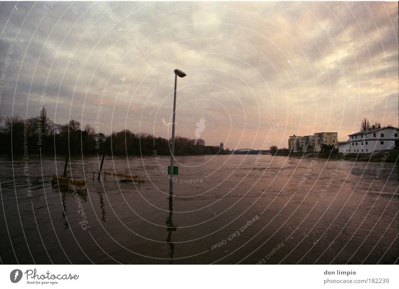 high water Exterior shot Twilight Reflection Light (Natural Phenomenon) Sunrise Sunset Deep depth of field Central perspective Wide angle Water Clouds Autumn