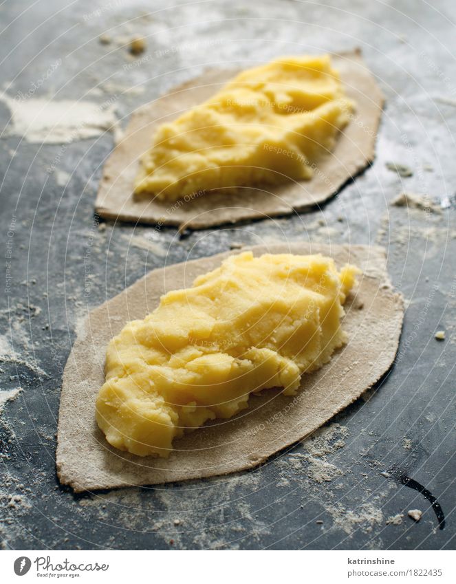 Traditional karelian pasties with potatoes Dough Baked goods Bread Table Kitchen Culture White Baking Cooking European Finland Finnish food Home-made