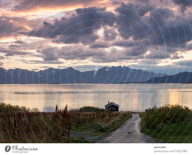 Against oblivion Nature Landscape Elements Water Sky Clouds Autumn Mountain Beach Bay Fjord Joie de vivre (Vitality) Norway Hut Fishermans hut Lanes & trails