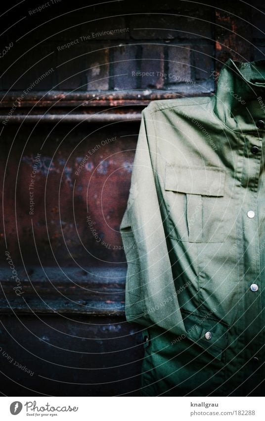 The Parka Jacket Rain jacket Clothing Green Dull Old clothes Hip & trendy Vignetting Exterior shot Detail Section of image Partially visible Deserted