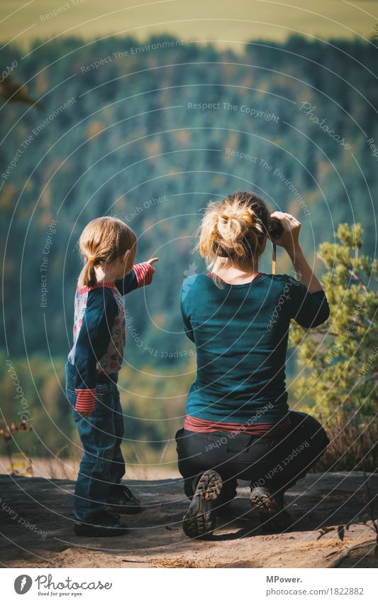 on top of the mountain Joy Happy Leisure and hobbies Children's game Human being Feminine Parents Hiking Vantage point Infancy Childhood memory Study Life