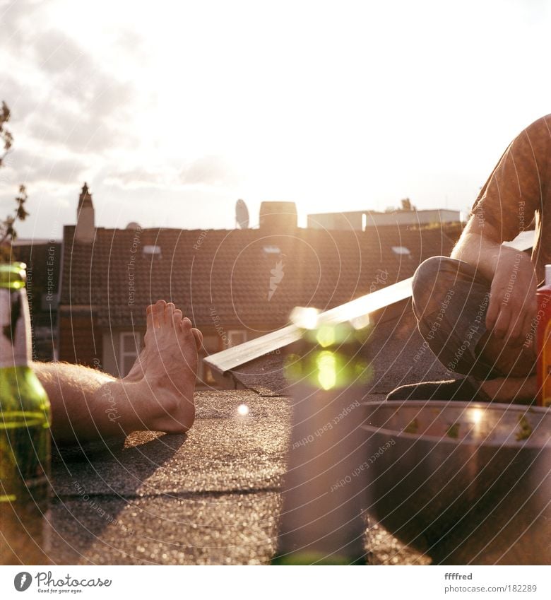 last summer day Picnic Beverage Alcoholic drinks Beer Bowl Far-off places Freedom Summer Summer vacation Sun Masculine Young man Youth (Young adults) Man Adults