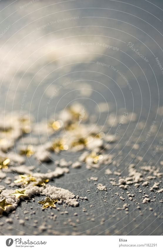 STAR DUST. Interior shot Studio shot Detail Macro (Extreme close-up) Shallow depth of field Winter Snow Decoration Kitsch Odds and ends Gold Glittering Stars