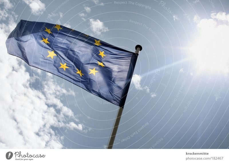 sun-dressed Colour photo Exterior shot Day Light Reflection Light (Natural Phenomenon) Sunlight Sunbeam Back-light Europe Flag Sign Europe emblem European flag