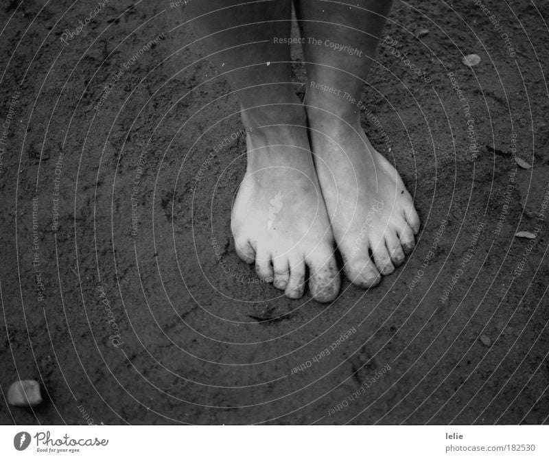 sunburnt in the rain Black & white photo Exterior shot Dawn Contrast Human being Feet Sand Footprint Moody Wet Tracks Stone Barefoot