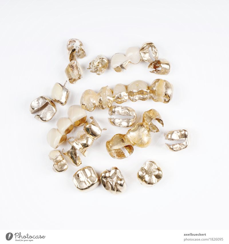 dental gold Teeth Gold White Dental Recycling Dentist Bright background crown gold crown Dental implant dental bridge Old old gold Scrap metal Precious