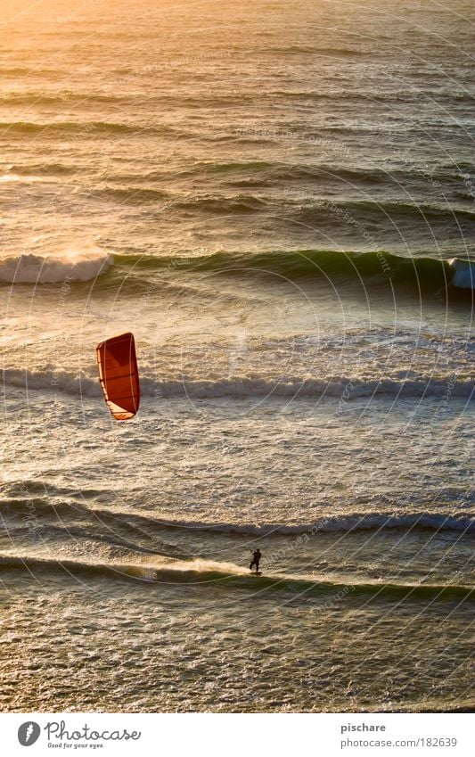 sunset surf Kiting Waves Ocean Sunset Surfing Sail Summer Sports pischarean Wind Warmth Vacation & Travel Bird's-eye view Portugal Kite