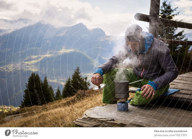 White sausage breakfast with a view III Well-being Contentment Relaxation Calm Trip Adventure Far-off places Freedom Camping Summer vacation Mountain Hiking