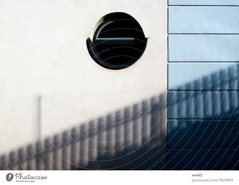 porthole Wall (barrier) Wall (building) Facade Window Concrete Glass Plastic Sharp-edged Simple Round Design Light blue Porthole Shadow Fence Barrier Discretion