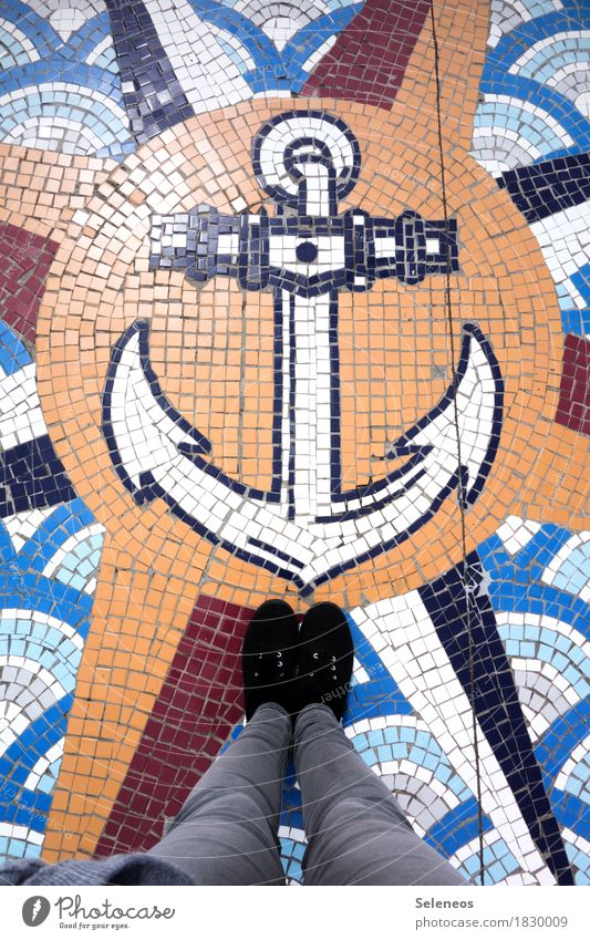 ahoy Trip Adventure Far-off places Freedom Ocean Legs Feet Navigation Cruise Anchor Compass (Navigation) Maritime Longing Wanderlust Vacation & Travel Mosaic