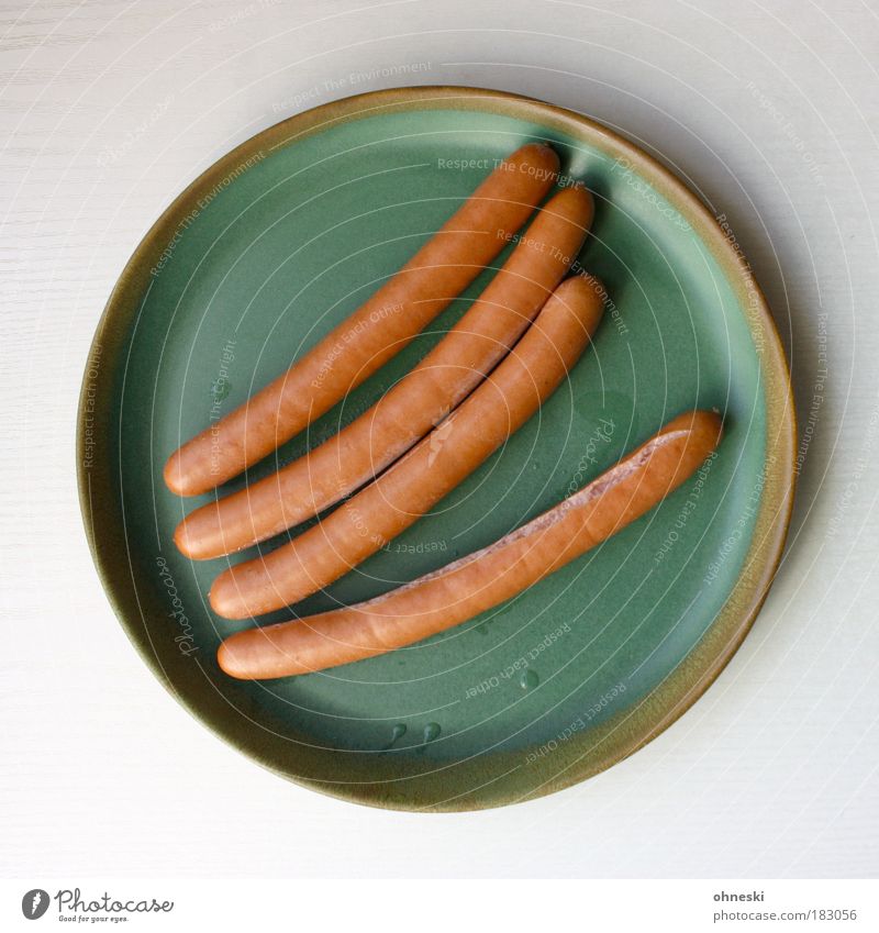 lunch break Colour photo Interior shot Copy Space bottom Bird's-eye view Food Meat Sausage Nutrition Lunch Dinner Finger food Crockery Plate Hot Green bockwurst