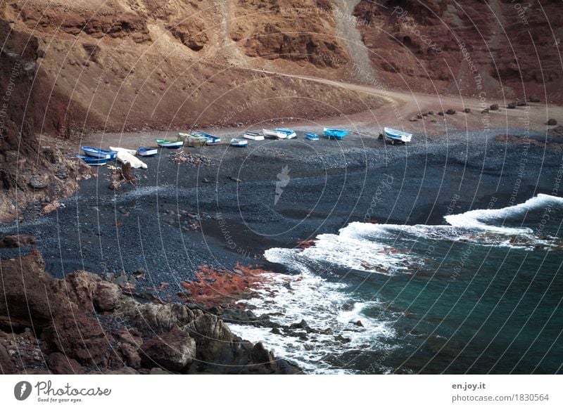 home port Vacation & Travel Trip Beach Ocean Waves Nature Landscape Rock Bay Boating trip Fishing boat Rowboat Harbour Maritime Adventure Idyll Colour photo