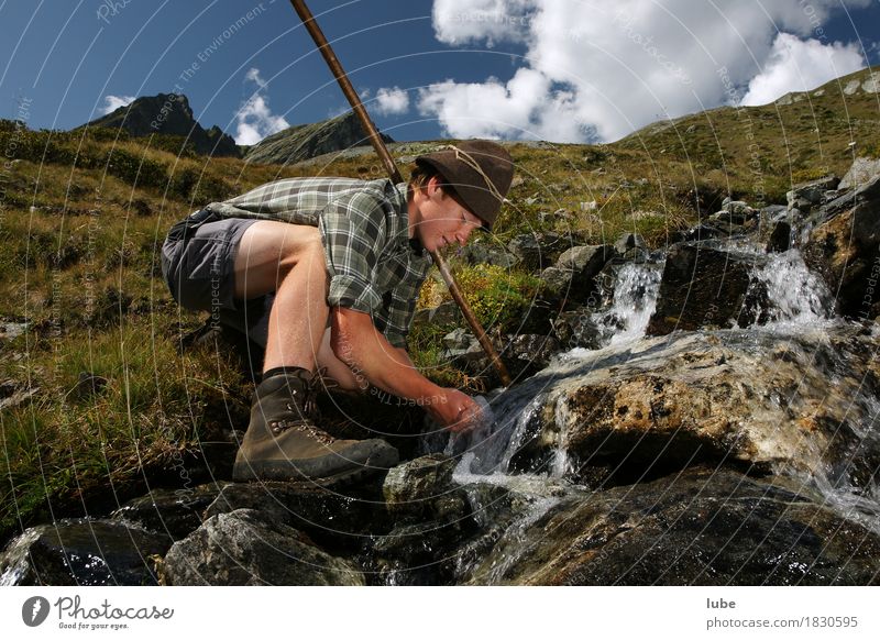 spring water Beverage Drinking Cold drink Drinking water Mountain Hiking Environment Nature Landscape Climate Hill Rock Alps Peak Brook