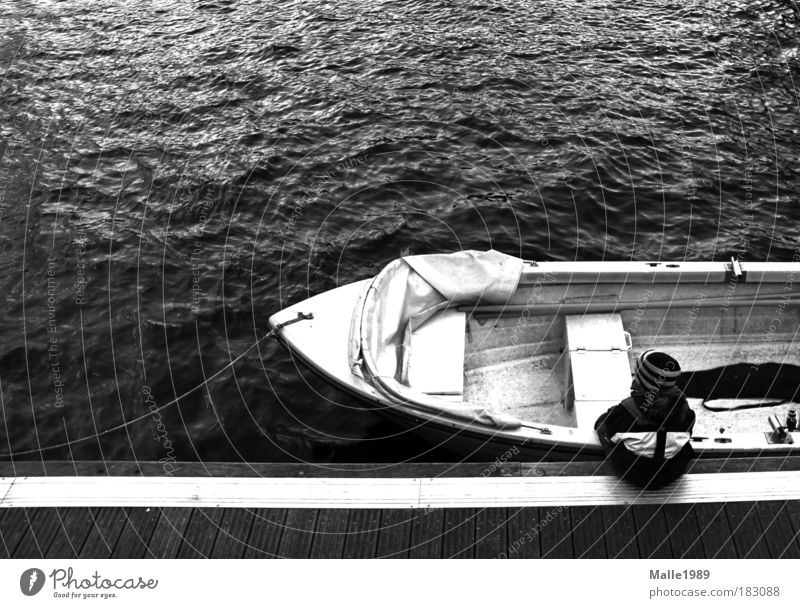 clear ship Black & white photo Exterior shot Day Bird's-eye view Fishing (Angle) Adventure Waves Masculine Child Infancy Youth culture Nature Water Bad weather