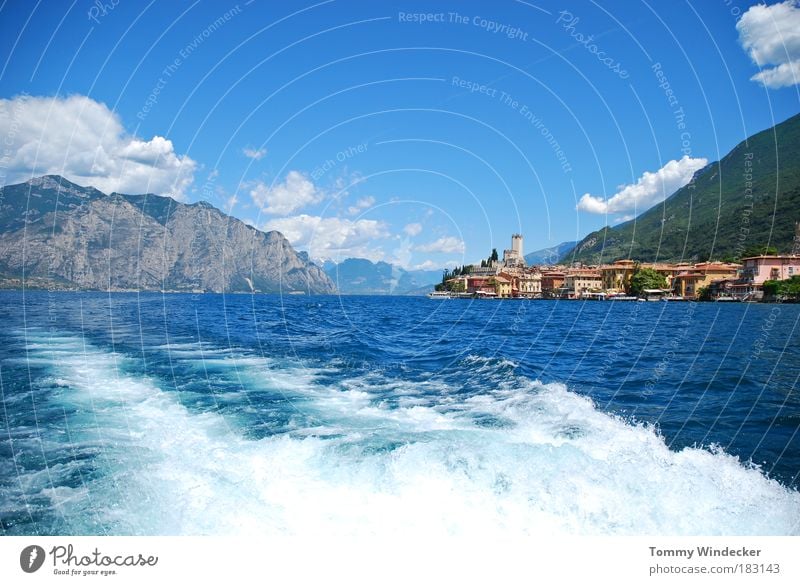 lago di garda Vacation & Travel Tourism Cruise Summer vacation Waves Mountain Navigation Nature Water Clouds Beautiful weather Alps Lakeside Lake Garda