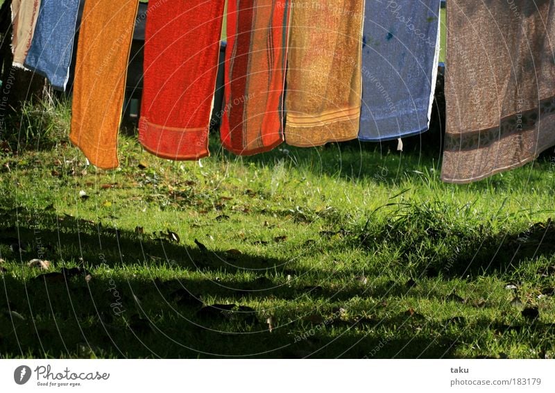 ...AUTUMN LAUNDRY... Autumn Laundry Towel Meadow Leaf Sun Grass Blue Green Yellow Orange White Shadow Wind Light