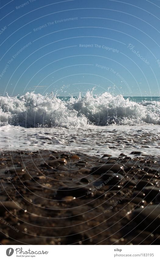 The sea is coming... Colour photo Exterior shot Copy Space top Day Sunlight Vacation & Travel Summer vacation Waves Water Cloudless sky Beach Ocean