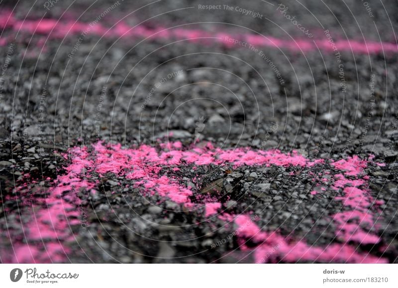 pink lines Deep depth of field Street Highway Draw Pink Asphalt Lanes & trails Line Chalk street chalk Red Gray Triangle Driving Transport