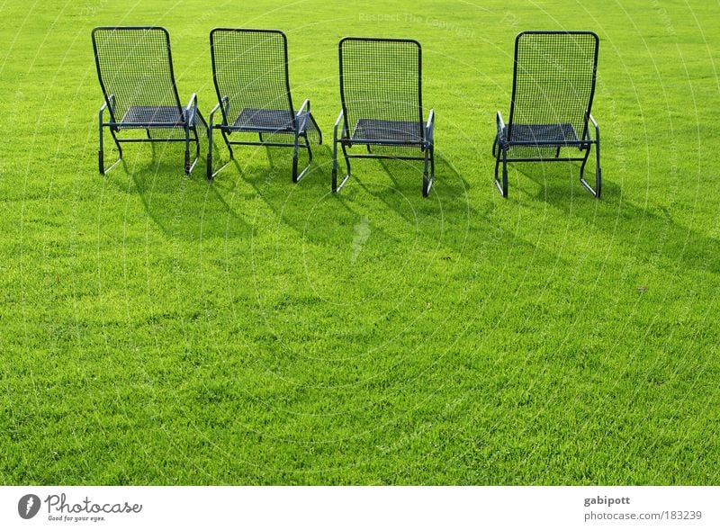 Sunbed:4 / Antidepressants Colour photo Exterior shot Deserted Light Sunlight Garden Park Meadow Mannheim Deckchair Couch Break Sunbathing Solar Power Steel