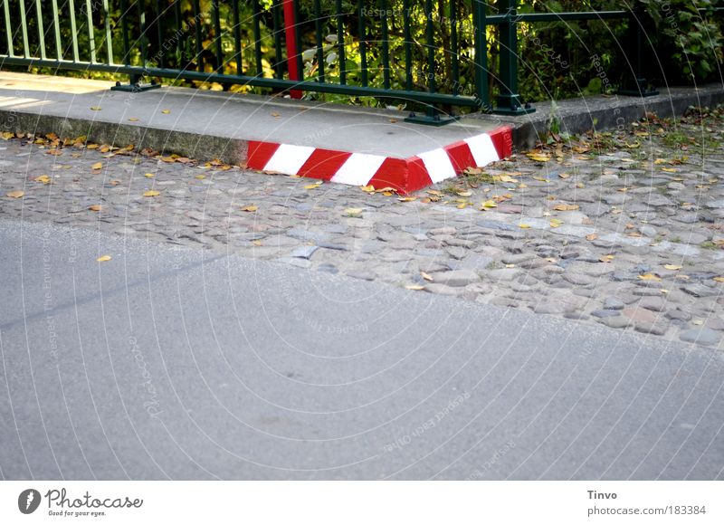 sharp bend Transport Traffic infrastructure Motoring Pedestrian Street Crossroads Lanes & trails Road junction Road sign Red White curbstone Curbside Sidewalk