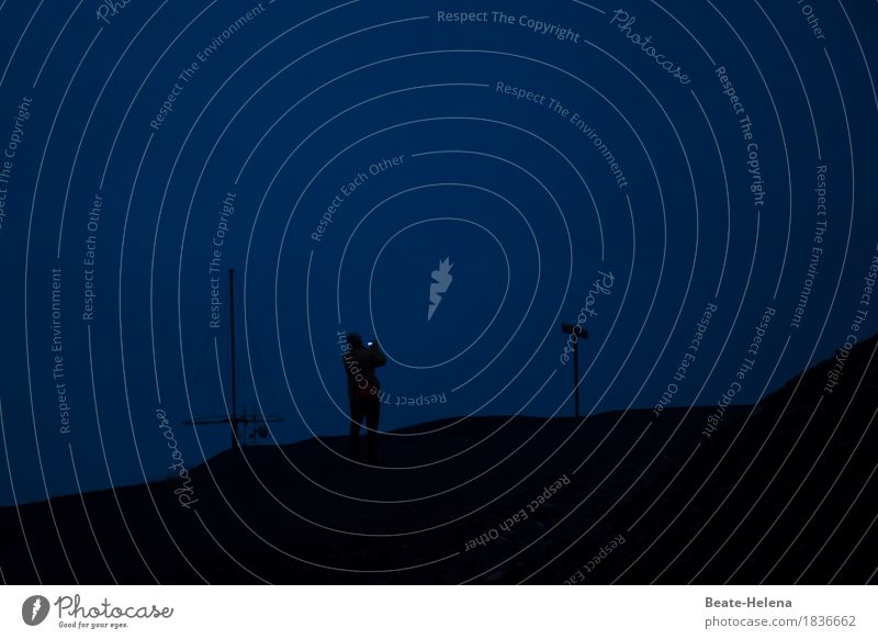 groundbreaking Lifestyle Night life Cellphone Camera Technology Human being 1 Nature Landscape Sky Night sky Weather Hill Think Looking Stand Curiosity Blue