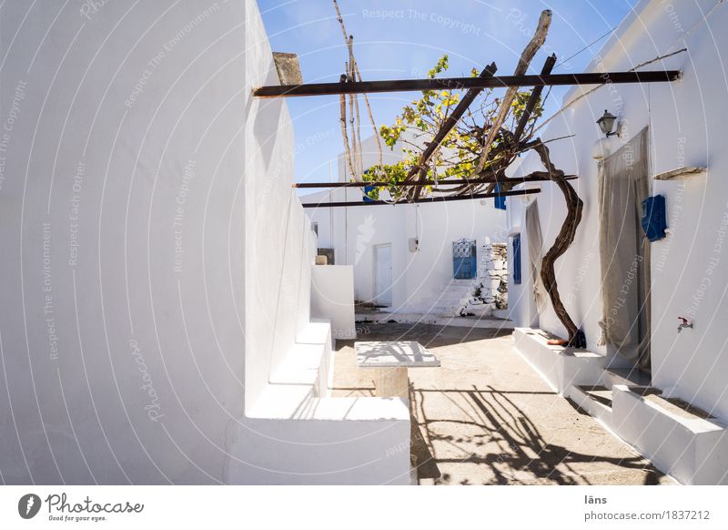 pergola Terrace Interior courtyard Sun Sunlight Mountain village Weather protection House (Residential Structure) Vine Wall (building) Greece