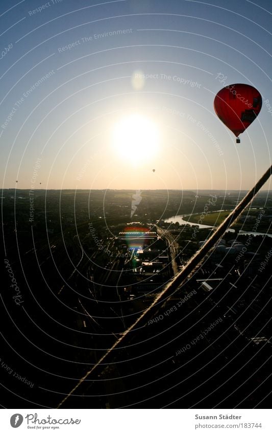 at the Elbknick Dresden Town Outskirts Populated Traffic infrastructure Aircraft Hot Air Balloon Flying Exceptional Beautiful Red Rope Backup Horizon Sun