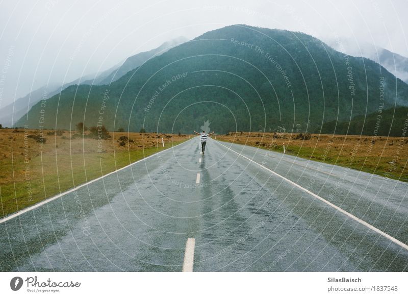 Foggy Highways Nature Landscape Storm clouds Autumn Bad weather Wind Gale Rain Plant Hill Rock Mountain Street Moody Virtuous Joy Happiness Enthusiasm Fear